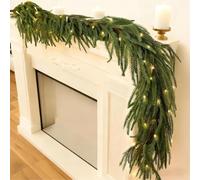 9FT Norfolk Pine Garland with Lights,Pre Lit Norfolk Pine,Artificial Christmas Garland Long Faux Greenery G-arland Real Touch Decorations for Fireplace, Mantle, Window, Stairs, Indoor, Outdoor
