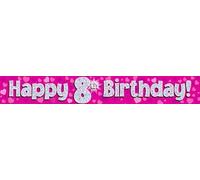 Oaktree UK 9ft Banner Happy 8th Birthday Pink