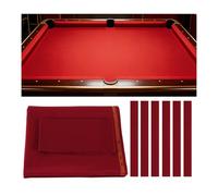 9ft Pool Table Felt with 6 Cloth Strips Pre Cut Worsted Blend Billiard Table Cloth Felt For American Nine-Ball Pool Tables(Red)