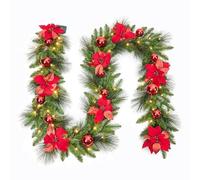 9ft Pre-Lit Christmas Garland Warm Lights Frosted Pine Mixed Xmas Decor
