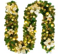 9ft Pre-Lit Christmas Garland Warm Lights Frosted Pine Mixed Xmas Decor | Flexible bendable branches, weatherproof indoor outdoor use, reusable artificial pine foliage, easy mantel stair arch decor
