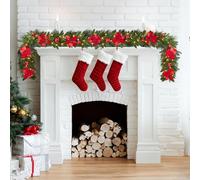 9ft Pre-Lit Christmas Garland Warm Lights Frosted Pine Mixed Xmas Decor | Flexible bendable branches, weatherproof indoor outdoor use, reusable artificial pine foliage, easy mantel stair arch decor