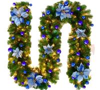 9ft Pre-Lit Christmas Garland Warm Lights Frosted Pine Mixed Xmas Decor | Flexible bendable branches, weatherproof indoor outdoor use, reusable artificial pine foliage, easy mantel stair arch decor