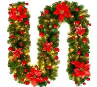 9ft Pre-Lit Christmas Garland Warm Lights Frosted Pine Mixed Xmas Decor | Flexible bendable branches, weatherproof indoor outdoor use, reusable artificial pine foliage, easy mantel stair arch decor