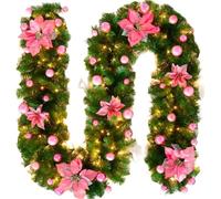 9ft Pre-Lit Christmas Garland Warm Lights Frosted Pine Mixed Xmas Decor | Flexible bendable branches, weatherproof indoor outdoor use, reusable artificial pine foliage, easy mantel stair arch decor