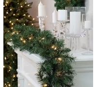 9FT Pre-Lit Christmas Garland with LED Lights - Lush, Bushy Greenery for Outdoor & Indoor Decor, Ideal for Stairs, Fireplace, and Holiday Wreaths