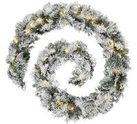 9FT Pre-Lit LED Snow Flocked Spruce Garland Christmas Decoration - 2.7M, Snow White