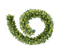 9FT Prelit Christmas Garland with Battery Operated Timer, Classic Green Artificial Pine Garland with Led Lights for Indoor Outdoor Holiday Decor, Waterproof, Hooks Included for Fireplace Mantle