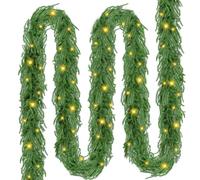 9FT Prelit Christmas Garland with Lights Decorations: 2Pcs Artificial Greenery Garland Battery Operated for Fireplace Mantle Stairs Windows Xmas Decorations, Indoor Outdoor (Style2, L)