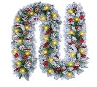 9FT Prelit Christmas Garland with Lights Decorations: Artificial Greenery Garland Battery Operated for Fireplace Mantle Stairs Windows Xmas Decorations, Indoor Outdoor Holiday Garland Decor