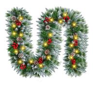 9FT Prelit Christmas Garland with Lights for Stairs: Long Xmas Garlands Decorations with Timer Function - Artificial Green Wreath for Outdoor Indoor - Fireplace Bannister Office Decor