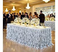 9Ft Silver Sequin Table Skirt for Rectangle or Round Tables,Curly Willow Tutu Ruffle Table Cloth,Sequin Desk Skirt for Birthday,Part,Banquet,Wedding,Baby Shower,Retirement Party,Table Decorations
