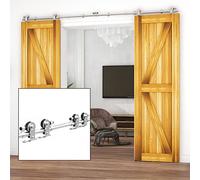 9FT Sliding Barn Door Hardware Kit - 274CM Stainless Steel Track & Roller for Double Wood Doors - Closet Accessory Easy Installation Modern Design