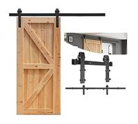9FT Sliding Barn Door Track Kit 274cm Hardware with Black J Shaped Hangers for Smooth Operation Ideal for Home Office & Rustic Decor