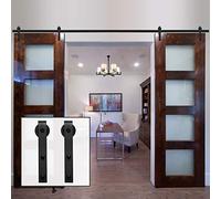 9FT Sliding Door Hardware Kit - 274cm Double Barn Door Track System, Heavy-Duty, Easy Install, Ideal for Home & Office Decor, Rustic Style, Durable & Smooth Operation