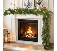 9FT Soft Touch Artificial Norfolk Pine Christmas Garland with Timer Lights | Full & Realistic Greenery with Odorless PE Material, Warm Lights Battery-Operated for Mantel Stairs Holiday Decor