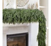 9FT Thick Christmas Garlands with 240 Cedar Branches, Real Touch Green Cedar Garland for Christmas Decorations, Artificial Greenery Garland for Table, Mantle, Wall, Indoor, Outdoor Holiday Decor