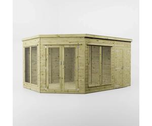 9ft x 13ft Wooden Corner Summerhouse With Side Shed Tongue & Groove 9x13