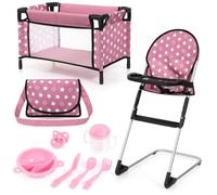 Bayer Design 61776AB doll accessories set with dolls high chair, bed, bag, play mat, dummy, cutlery, plate, mug for feeding - perfect for role play, 3+ age