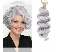 9inch Synthetic Ocean Wave Crochet Hair Extensions Deep Curly Short Braiding Hair Wavy Braid Afro Curls-Grey-9inch-9inches-22cm-1Pcs/Lot