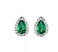 9K/14K/18 Carat White Gold Stud Earrings for Women Wedding, Water Drop with 1ct Lab Created Emerald and Moissanite, Silver Green Earrings for Women
