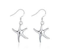 9K/14K/18 ct White Gold Womens Engagement Dangle Earrings, Polished Starfish, Earrings for Women Silver