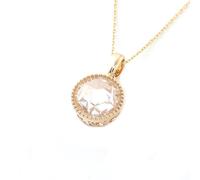 9K/14K/18K Gold Necklace for Women, Simple White Round Moissanite Gemstone Pendant Jewellery Chain Length 16+2 Inch