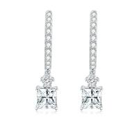 9K/14K/18K White Gold Hoops Earrings For Women | Eternity Hoop with 1.4ct 4-Prong Square Moissanite Pendant Earrings
