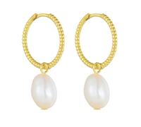 9K Gold Au375 Vintage Spiral Wave Circle Pendant Earrings for Women Pearl