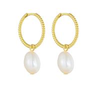 9K Gold Au375 Vintage Spiral Wave Circle Pendant Earrings for Women Pearl