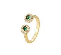 9K Gold Ring, Promise Ring Lab Created Emerald Flower Band 375 Yellow Gold with Moissanite for Mother Size M 1/2