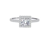 9K Gold Ring, Wedding Bands Women 375 White Gold Moissanite 5X5mm Elegant Square Comfort Fit Size O 1/2
