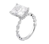 9K Gold Ring, Women Engagement Rings White Gold 4 Claws Rectangle with 2ct Moissanite Band Silver Comfort Fit Size N 1/2