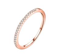 9K Gold Ring, Women's Wedding Band 375 Rose Gold Moissanite 1mm Round Shape Dainty Trendy Jewelry for Wife Size H 1/2
