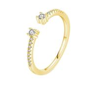9K Gold Rings for Women, Engagement Ring 375 Yellow Gold Moissanite 2X2mm Round Shape Simple Open Band Adjustable for Proposal Jewelry Size O 1/2