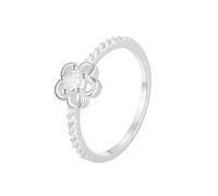 9K Gold Rings, Wedding Bands for Women 375 White Gold Moissanite Round Shape Flower Trendy Jewelry for Wife Size O 1/2