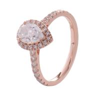 9K Gold Rings, Women's Wedding Ring Rose Gold Water Drop with Moissanite Band Comfort Fit Size S 1/2