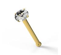 9K Yellow Gold Claw Set 2.5MM Round Genuine Crystal Stone 22 Gauge Nose Bone Nose Stud Piercing