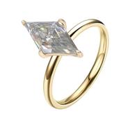 9K Yellow Gold Ring, Womens Ring Polished with Rhombus Moissanite 2ct Band Yellow Gold Comfort Fit Size O 1/2