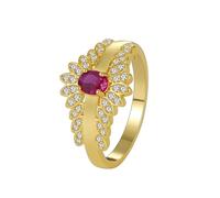 9K Yellow Gold Ring, Womens Wedding Ring Vintage Lab Created Ruby Elegant Gold Band with Moissanite for Mother Size N 1/2