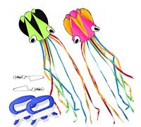 9KM DWLIFE Large Octopus Kite Rainbow Mollusc Flying Toys with Long Colorful Tail 100m Line, and String for Kids and Adults Outdoor Activities Toys Beach Trip Games(Pink and Green)