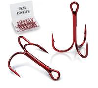 9KM DWLIFE Treble Fishing Hooks High Carbon Steel Strong Sharp Red Fish Hooks 1/0# for Pike Perch Trout Sea Fishing Accessories Replacement Fish Hook on Hard Lures for Freshwater Saltwater