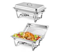 9L Chafing Dish Buffet Set 2 Pack, Stainless Stee Warming Containers, Foldable Rectangle Chafers for Catering, Buffet Server Food Warmer with Lid for Kitchen, Weeding, Party, Banquet(Sliver)