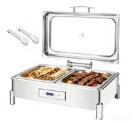 9L Chafing Dish Set with Clear Window, Stainless Steel, 30-90° Adjustable Temperature, Waterless Heating, Touch Screen, Commercial Electric Food Warmer for Parties, Weddings, Catering