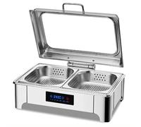 9L Chafing Dish Set with Flip-Top Lid & LED Temperature Control - Lar Buffet Server for Catering, Banquets, Parties & Events (Double Grid)