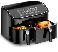 9L Dual Air Fryer, 3L+6L XL Capacity Dual Zone Digital Air Fryer, 2 Drawers, Non-Stick, Sync-Finish, 6L for Whole Chicken, 6 in 1 Cooking Presets, Healthier & Less Oil, Energy-Saving, Dishwasher-Safe