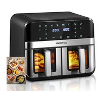 9L Dual Air Fryer with Visual Window, 8 Cooking Presets, Touch Screen, LED Display, Dual Zone Digital Air Fryer with Cookbook, Timer & Temperature Control, Nonstick