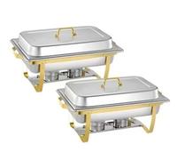 9L Elegant Chafing Dish Buffet Set, 2 Pack - Gold & Silver Stainless Steel Food Warmers with Rolled Edges & Foldable Frame for Catering, Weddings, Buffets