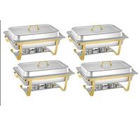 9L Elegant Chafing Dish Buffet Set, 4 Pack - Gold & Silver Stainless Steel Food Warmers with Rolled Edges & Foldable Frame for Catering, Weddings, Buffets