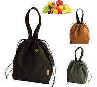 9L Insulated Lunch Bag with Thermal Lining & Side Pockets, Leakproof Wide-Mouth Reusable Lunch Tote, Foldable Drawstring Organizer for Office, School, Picnic, Travel and Camping (Carbon Black)